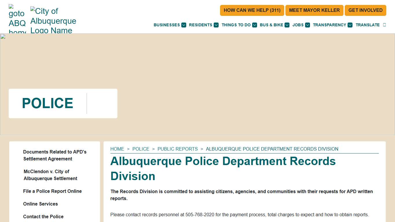 Albuquerque Police Department Records Division — City of Albuquerque